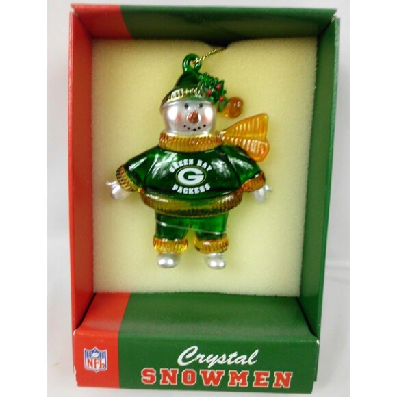 NFL Green Bay Packers Crystal Snowmen Snowman Christmas Ornament New - Picture 1 of 3